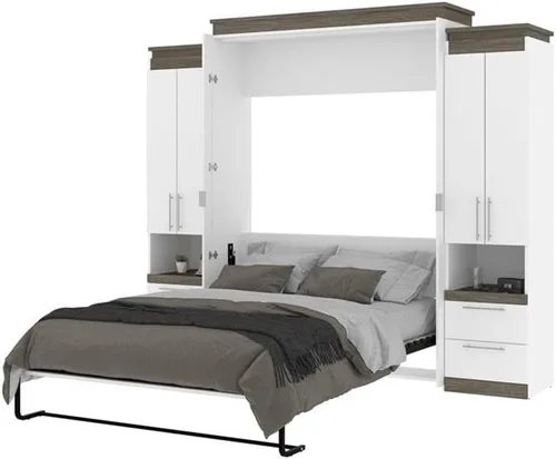 Vista 7 de Atlin Designs Cama Murphy de madera moderna de 104 pulgadas con 2 armarios de almacenamiento en blanco