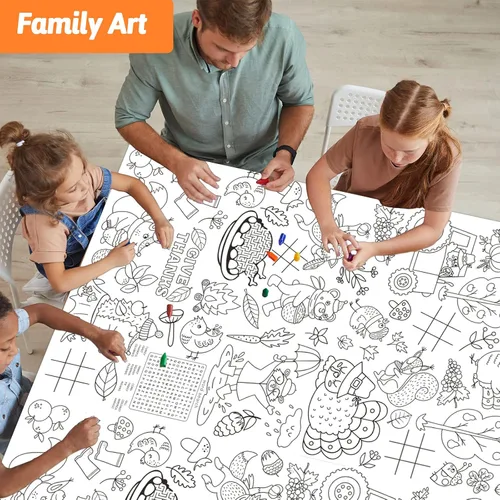 Vista 5 de Wiooffen Mantel gigante de Acción de Gracias de 82 x 47 pulgadas, pósteres de actividades para niños, póster de papel de otoño enorme