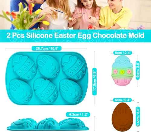 Vista 3 de Webake Moldes para huevos de Pascua, paquete de 2 moldes de chocolate de Pascua, moldes de silicona para magdalenas, molde antiadherente