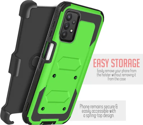 Vista 3 de Compatible con Samsung Galaxy A32 5G (SM-A326) 5G, a prueba de golpes, protección de cuerpo completo, con protector de pantalla integrado, clip Verde