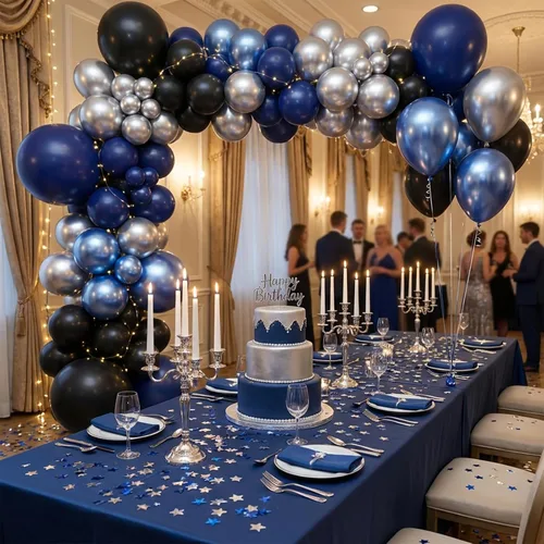 Vista 3 de KBZVNAF Globos de látex negro, azul y plateado, paquete de 60 globos de fiesta de 12 pulgadas, azul real, negro, azul metálico, plateado