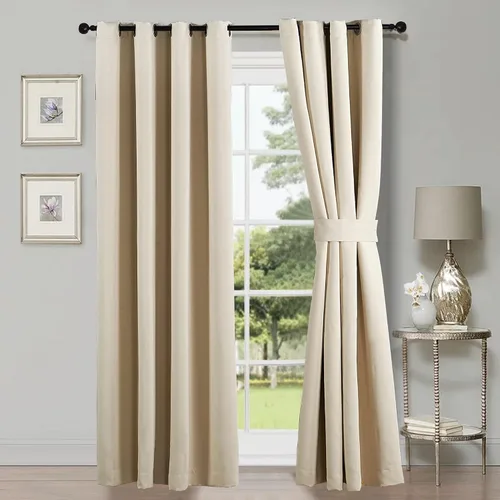 Vista 11 de HESTIN Juego de cortinas opacas de 4 piezas (incluye 2 paneles y 2 alzapaños), cortinas opacas con aislamiento térmico sólido con ojales