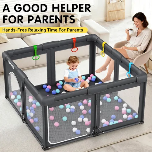Vista 4 de Corralito plegable para bebés y niños pequeños, corralitos grandes portátiles con 2 puertas, patio de juegos para niños, valla para interiores