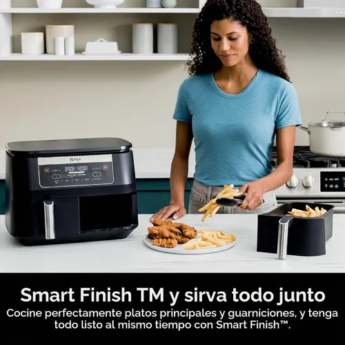 Vista 8 de Ninja Foodi DZ090C - Freidora de aire 5 en 1, 6 cuartos de galón, 2 cestas con tecnología DualZone, color negro