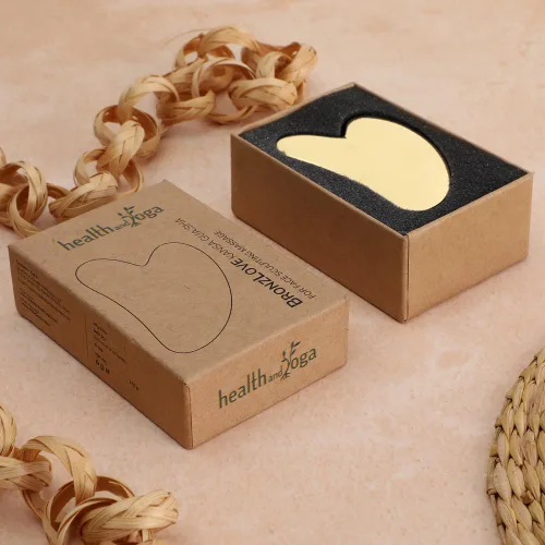 Vista 8 de HealthAndYoga™ Ayurveda BronzLove Kansa Gua Sha Herramienta de masaje con aceite facial de belleza, escultura de tejido suave para cara y cuello