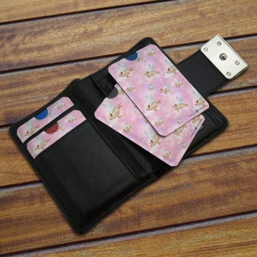 Vista 3 de If Pigs Could Fly Pink Clouds Wings Credit Card RFID Blocker Holder Protector Cartera Monedero Juego de 4