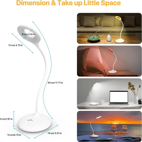 Vista 7 de Lámpara de escritorio recargable inalámbrica con 3 modos de color, control táctil, lámpara de mesa de 30 LED, luz de lectura de atenuación continua