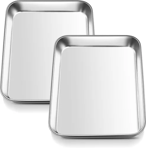 Vista 16 de E-far Mini bandeja para horno tostador, bandeja para hornear galletas de acero inoxidable de 9.4 x 7.3 pulgadas, bandeja pequeña de metal no tóxico