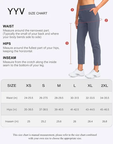 Vista 7 de YYV Women's Golf Pants Stretch Work Ankle Pants High Waist Dress Pants with Pockets for Yoga Business Travel Casual