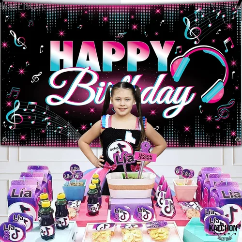 Vista 4 de KatchOn, Xtralarge - Cartel de feliz cumpleaños de TIK Tok, 72 x 44 pulgadas, pancarta de TIK Tok para decoraciones de feliz cumpleaños de TIK Tok