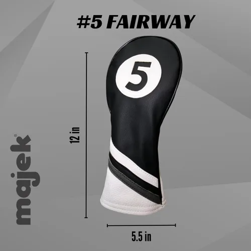 Vista 3 de Funda para cabeza de golf de cuero blanco y negro, estilo #5, para palos de madera de calle