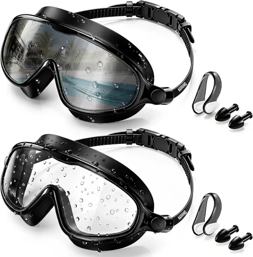 Vista 11 de Aegend Gafas de natación para adultos y jóvenes, paquete de 2 gafas de natación antivaho anti-UV para hombres y mujeres