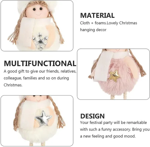 Vista 7 de Adornos de Navidad Ángel Ornamento Muñeca de Navidad Colgante Rosa para Decoración de Árbol 4pcs