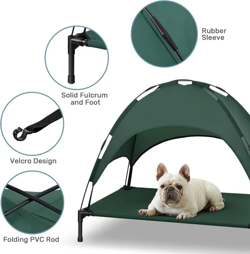 Vista 4 de Heeyoo Cama elevada para perros con toldo, cuna portátil para perros con tienda de campaña de sombra extraíble, cuna elevada para mascotas al aire