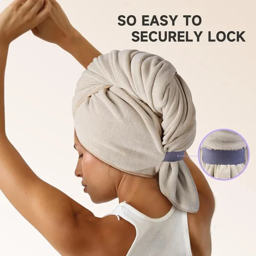 Vista 2 de Umisleep Toalla para Cabello 100% Microfibra, 41" x 22" Toalla Súper Absorbente Envolvente con Lazo Elástico, Toalla Grande para Cabello Rizado