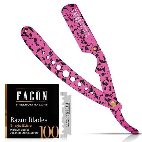 Vista 16 de Facón Navajas rectas para hombres - Kit de navaja de barbero profesional de borde recto con 100 cuchillas, afeitadora clásica de acero inoxidable El