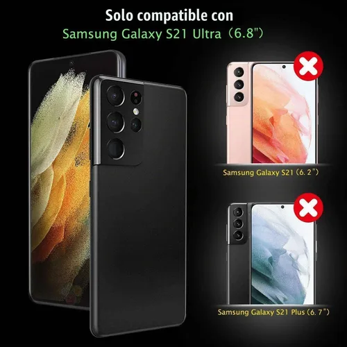 Vista 2 de Funda para Samsung Galaxy S21 Ultra, con protector de pantalla de TPU flexible autorreparable, 2 unidades, grado militar, doble a prueba de golpes