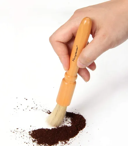 Vista 2 de Cepillo de limpieza para molinillo de café, mango de madera y cerdas naturales, cepillo de espresso para polvo de madera, accesorios para grano