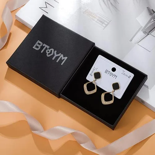 Vista 7 de BTOYM Dangle Earrings 14k Gold Plated Drop Earrings Double Linear Geometric Round Diamond Boho Earrings for Women Girls