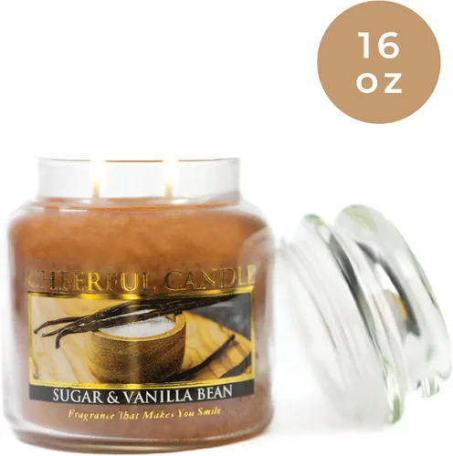 Vista 2 de A Cheerful Giver - Sugar & Vanilla Bean - Tarro de vela perfumado mediano de 16 onzas con tapa - Vela alegre - 80 horas de tiempo de combustión