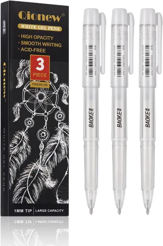Vista 11 de Qionew Bolígrafos de gel blancos, 1mm, 0.7mm de punta fina con tinta opacas blancas archivables para dibujo en papel negro, resaltado artístico