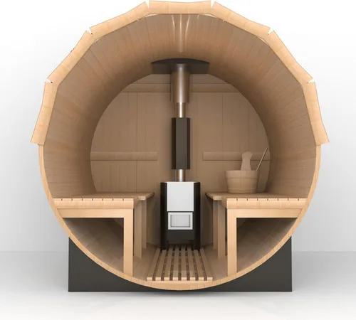 Vista 2 de Smartmak Sauna de vapor de barril al aire libre personalizada, 2-10 personas de cicuta canadiense/cedro rojo tradicional sala de sauna de madera