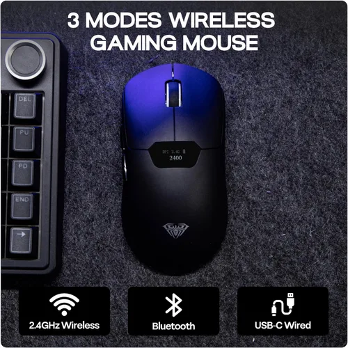 Vista 6 de MechLands Aula SC390 - Mouse ligero para juegos con pantalla de visualización, mouse inalámbrico de 2.4G/USB-C/BT con batería de 400 mAh, ajustable