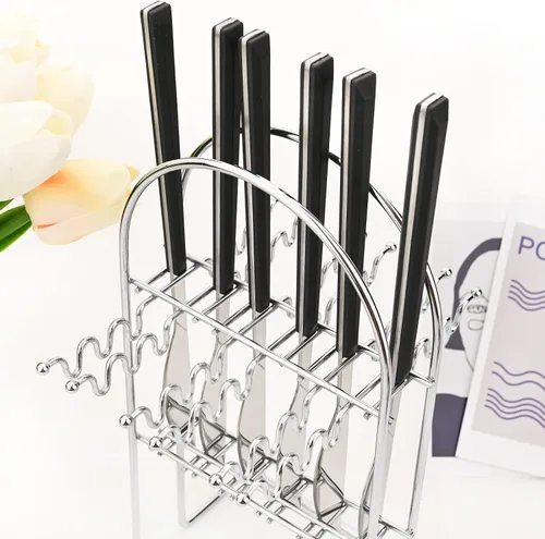 Vista 5 de Juego de cubiertos de 24 piezas con soporte, utensilios de acero inoxidable con mango negro, un juego completo de cubiertos para la mayoría