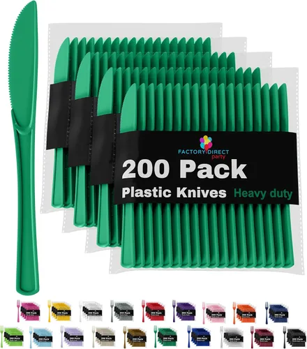 Vista 25 de Party Solids - Cuchillos de plástico negro, 200 piezas, cuchillos negros, utensilios desechables, juego de cubiertos de plástico resistente