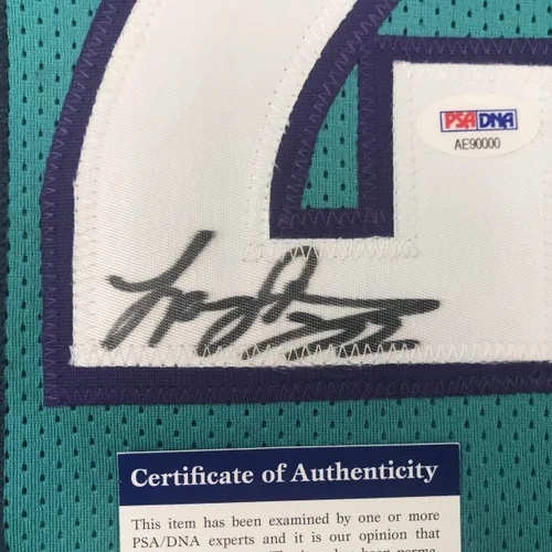 Vista 3 de Camiseta de baloncesto azul marino Charlotte Larry Johnson firmada por PSA/DNA COA