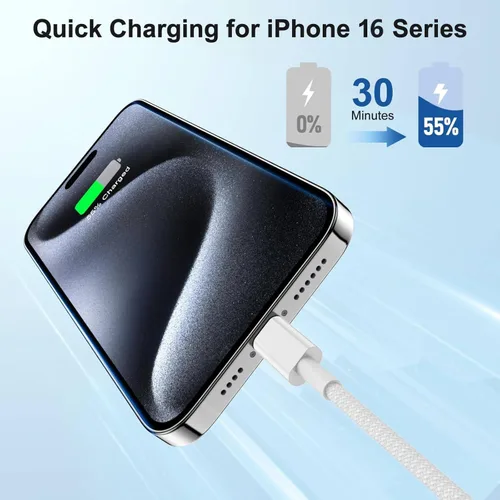 Vista 2 de Cable de carga rápida USB C a C de 3 pies, cable de carga tipo C a USB C para iPhone 17 Pro Max/17 Air/16 Pro/15 Plus, MacBook Pro