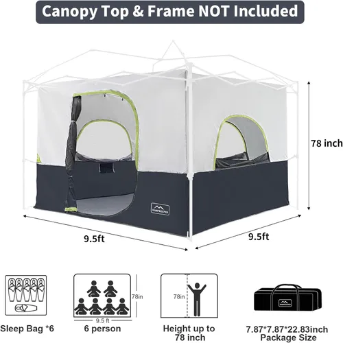 Vista 3 de KAMPKEEPER Tienda interior de campamento para toldo desplegable, convierte el toldo de pierna recta de 10 x 10 pies en tienda de campaña – techo