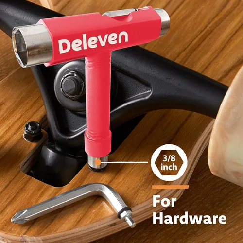 Vista 5 de Deleven Skate Tool All-in-One Lightweight Portable Skateboard Tool - T Tool with Allen Wrench, Phillips Head Screwdriver - Adjust Roller Skates