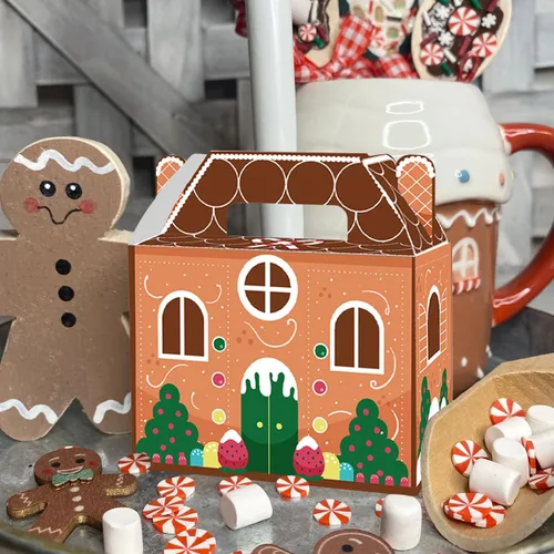 Vista 5 de Paquete de 24 cajas de regalo de fiesta de Navidad, 3D de pan de jengibre con impresión de Navidad para la casa, cajas de regalo para Navidad