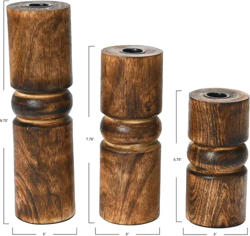 Vista 3 de Main + Mesa Juego de 3 portavelas cónicos apilados de madera