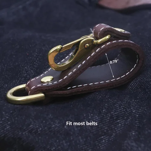 Vista 4 de Clip para llaves de cintura de cuero de grano superior hecho a mano para hombres