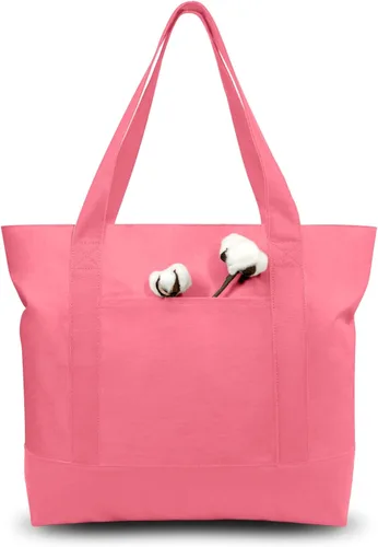 Vista 27 de TOPDesign Paquete de 1 bolsa de lona con bolsillo externo, bolsa de compras reutilizable para comestibles, cierre de cremallera superior, artículos