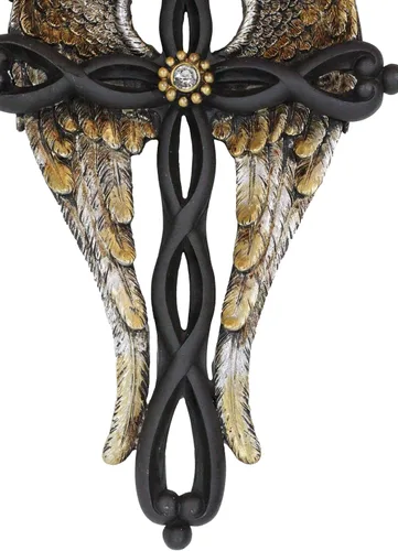 Vista 4 de Ebros Gift Alas de ángel dorado con nudo trenzado negro decoración cruz placa angelical diseño inspirador colgante cruces decorativas