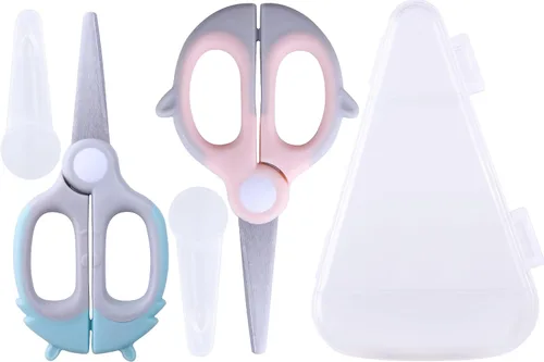 Vista 16 de Tijeras de comida para bebés, tijeras de cocina - Paquete de 2 tijeras portátiles saludables y lindas para niños con bloqueo de seguridad y estuche