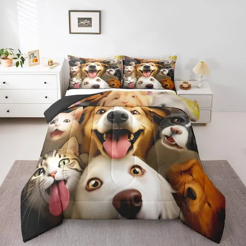 Vista 10 de Erosebridal Juego de edredón tamaño individual de animales del bosque, juego de ropa de cama de oso marrón para niños y niñas, edredón de plumón