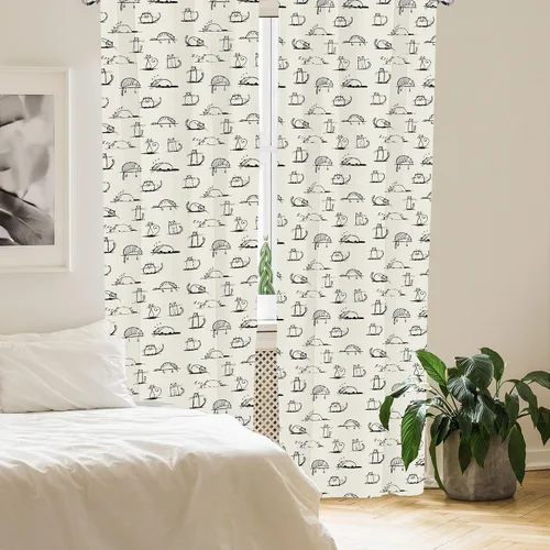 Vista 4 de Lunarable Cortinas para ventana para mascotas, divertidos personajes de gatos, estilo artístico, gatitos juguetones, animales peludos, decoración