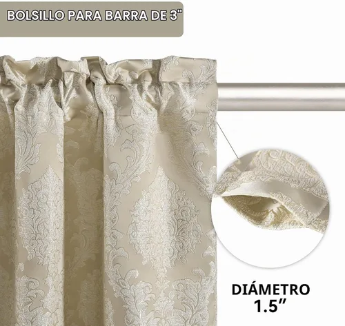 Vista 7 de Loom and Mill - Cortinas de lujo de jacquard para dormitorio, cortinas de damasco beige de 2 paneles con alzapaños, elegante cortina de ventana