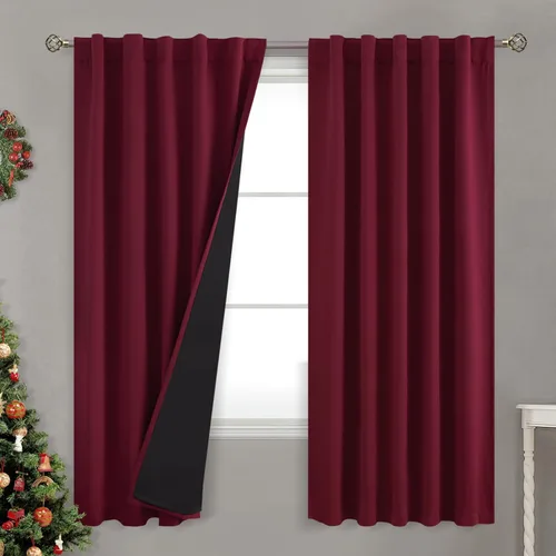 Vista 82 de BGment Cortinas 100% opacas beige de 63 pulgadas de largo con forro aislante térmico, bolsillo para varilla y lengüeta trasera de doble capa