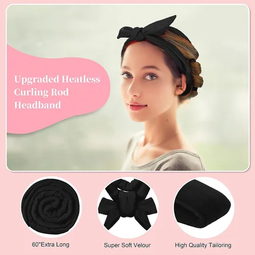 Vista 5 de Flylipu Diadema de Varilla Rizadora sin Calor, Mejorada de 60" Extra Larga, Rizadores de Cabello Suaves para Dormir, Rizos sin Calor para Niñas
