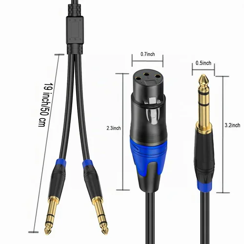 Vista 3 de Cable doble TRS a XLR hembra de 0.250 in para micrófono, mezclador, amplificador, 6.6 pies, cable de audio doble 1/4 TRS macho a XLR, cable
