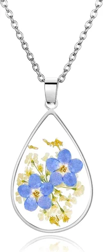 Vista 65 de Collar de flores silvestres prensadas con encaje de Forget-Me-Not y Queen Anne Collar de flores prensadas de oro Collares hechos a mano