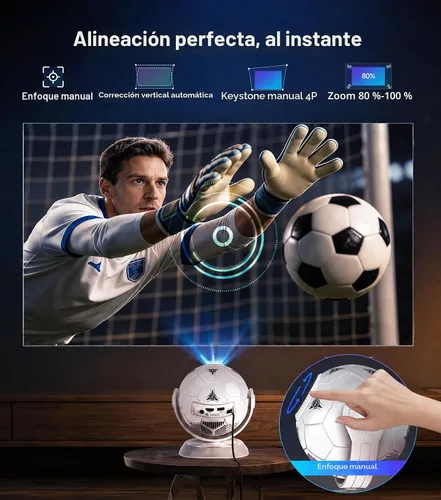 Vista 2 de Magcubic Mini proyector con temática de fútbol 2026, proyector portátil con WiFi 6 y Bluetooth 5.4, soporte 4K, Keystone automático, rotación