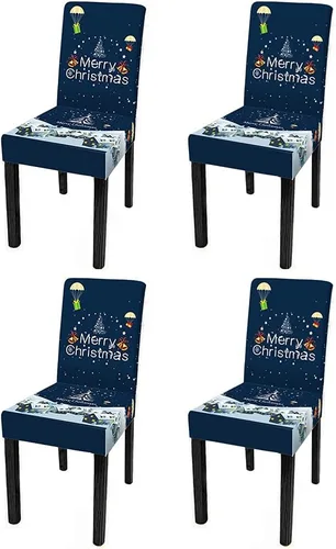 Vista 12 de XMNTG Juego de 6 fundas elásticas para sillas de comedor de Navidad, fundas para sillas Parsons, campanas de lazo, estampadas, extraíbles