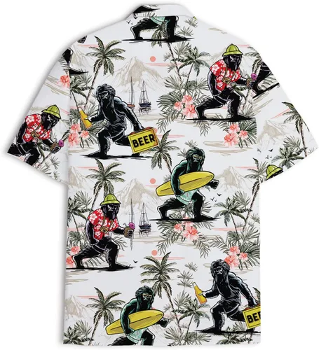 Vista 3 de American Bigfoot - Camisa hawaiana para hombre, divertida camisa hawaiana con botones Sasquatch de manga corta para hombre