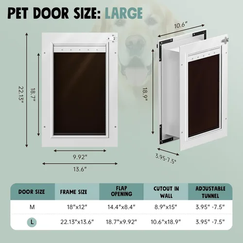 Vista 6 de Puerta de perro de 3 solapas para pared, puerta grande de aleación de aluminio, puerta para mascotas de montaje en pared para perros con 2